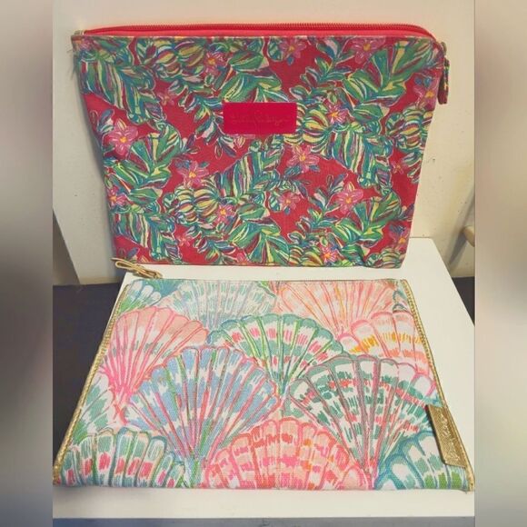 Lilly Pulitzer Palm Print Canvas Zip Bag ( New) + Shell Print Canvas Zip Bag - Picture 1 of 6